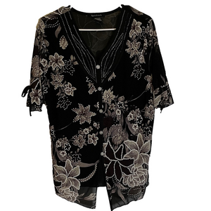 APPOINTMENTS Floral Twinset Overlay Blouse, Women’s L, Black Grey White